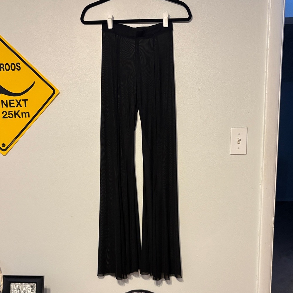 Mesh Black Wide-Leg Pants